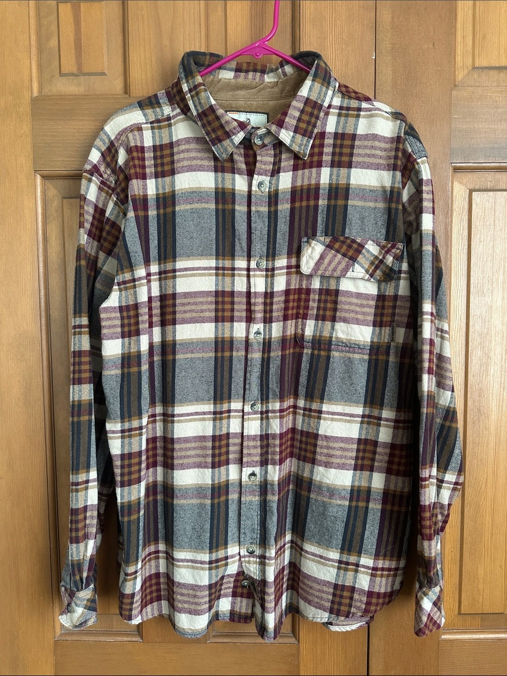 Legendary Whitetails Men's XL Plaid Button-Down Shirt in Cream, Gray & Burgundy